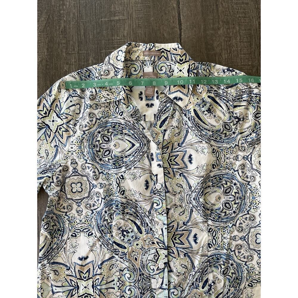 Chicos Dress Shirt Womens Button Down Paisley 3/4 Sleeve Cotton Chicos Sz 1 (M) - Picture 7 of 10
